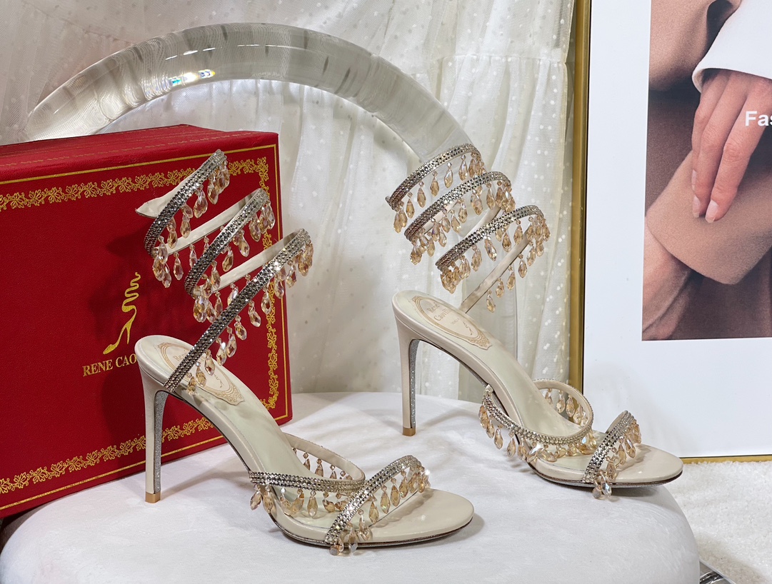 Bagsaaa Rene Caovilla Cleo crystal-embellished Heels Beige