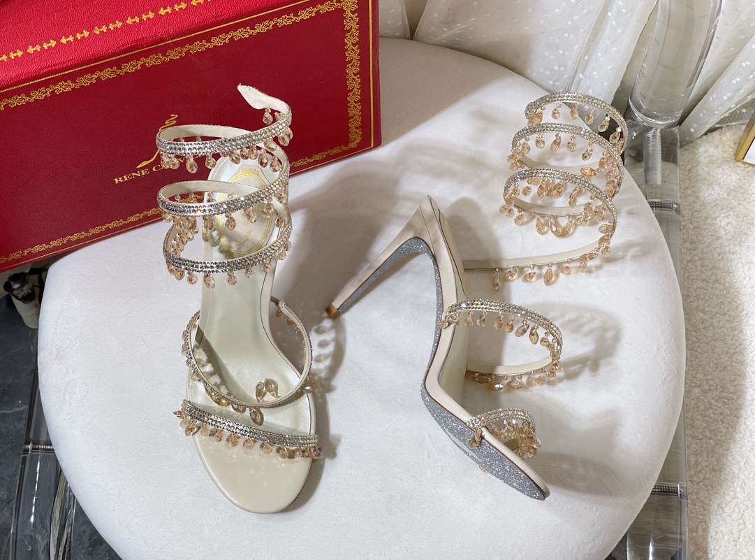 Bagsaaa Rene Caovilla Cleo crystal-embellished Heels Beige