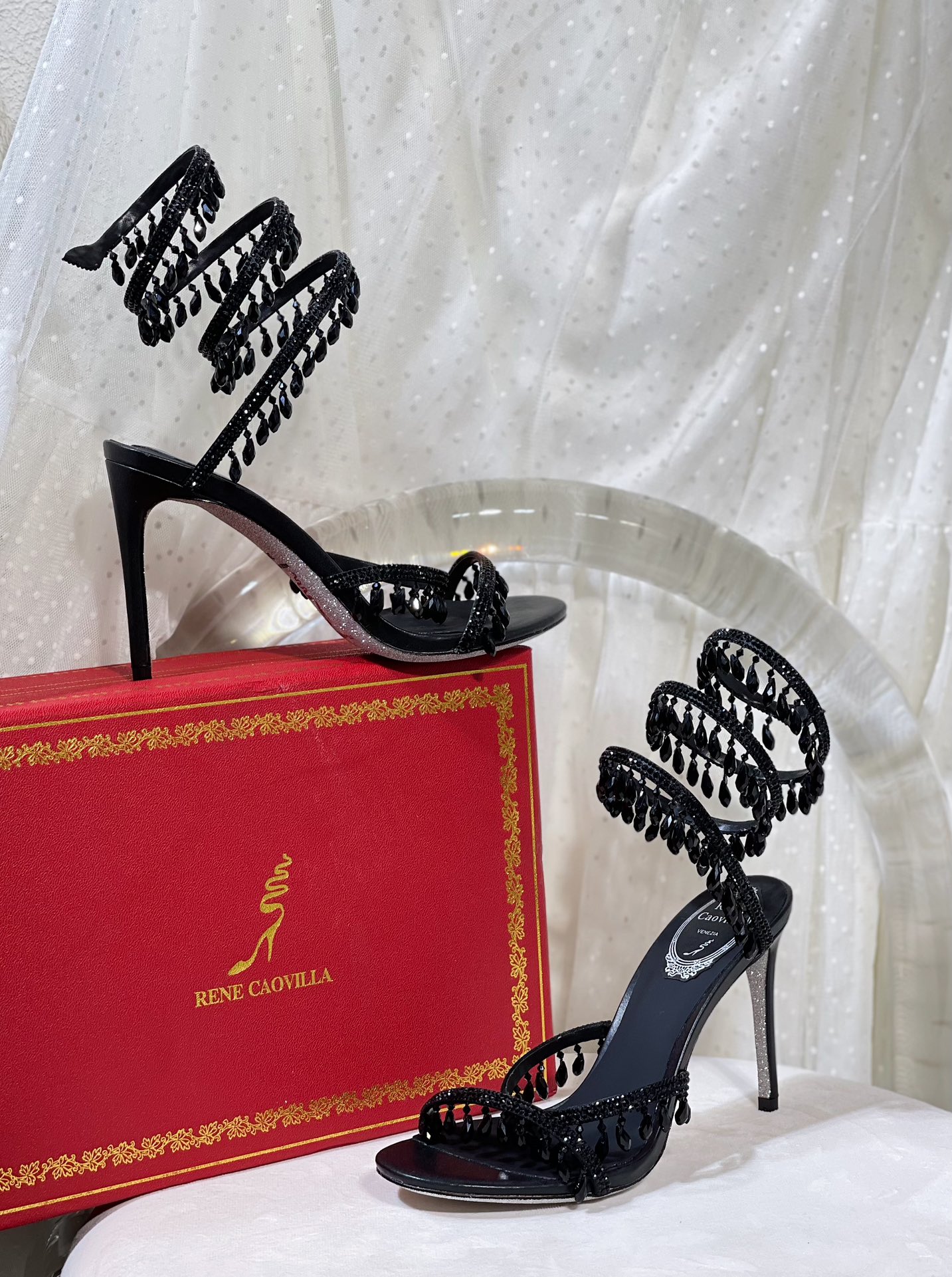 Bagsaaa Rene Caovilla Cleo crystal-embellished Heels Black