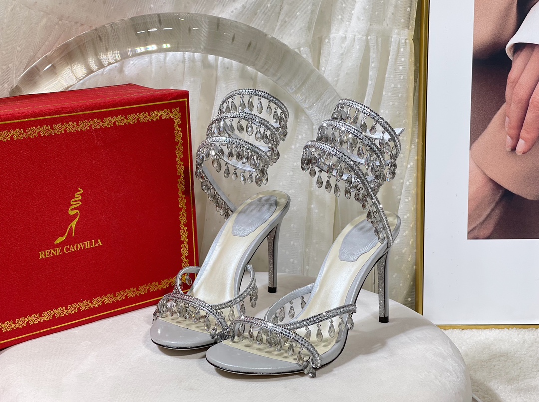 Bagsaaa Rene Caovilla Cleo crystal-embellished Heels Silver