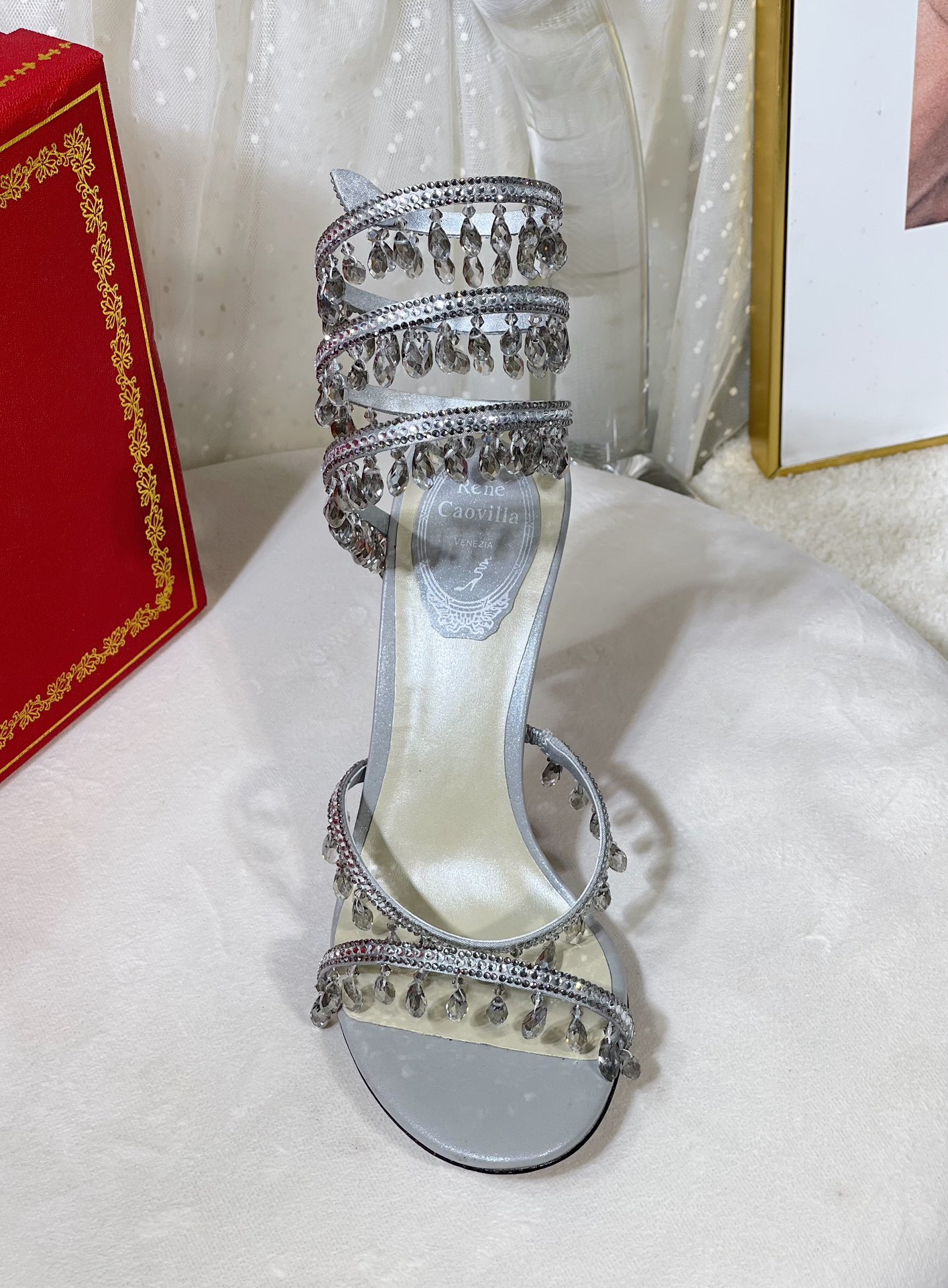 Bagsaaa Rene Caovilla Cleo crystal-embellished Heels Silver