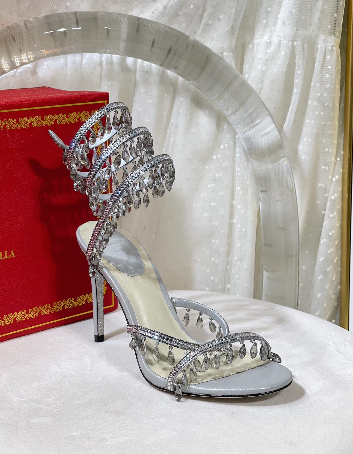 Bagsaaa Rene Caovilla Cleo crystal-embellished Heels Silver