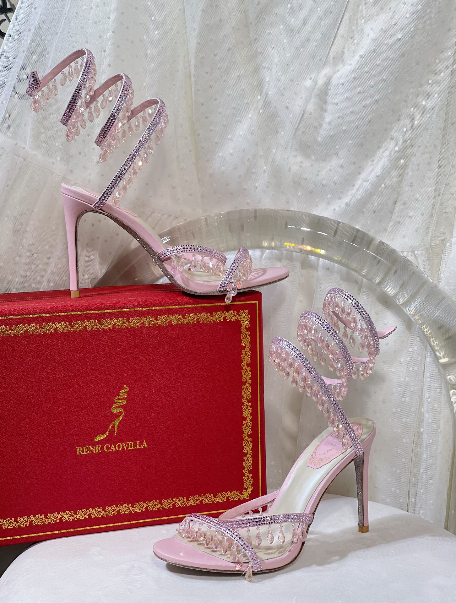 Bagsaaa Rene Caovilla Cleo crystal-embellished Heels Pink
