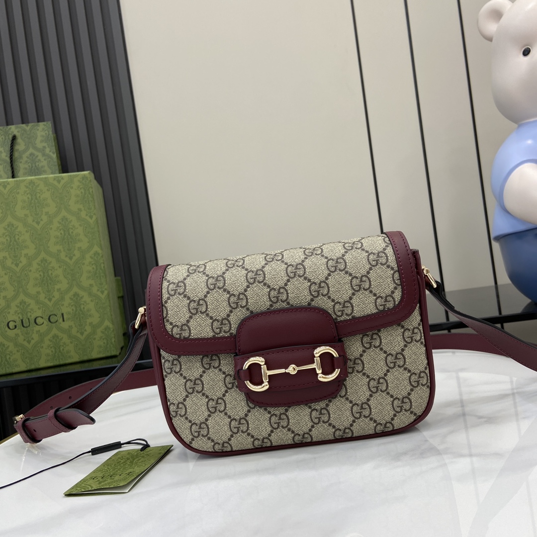 Bagsaaa Gvc*1 Horsebit 1955 mini shoulder bag 815205 Beige & Red - 20 x 14.5 x 5 cm