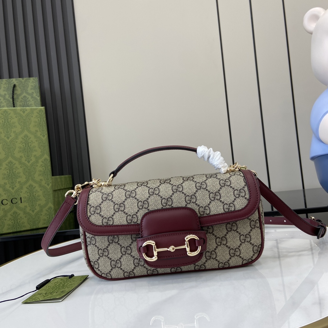 Bagsaaa Gvc*1 Horsebit 1955 small top handle bag 815206 Red & Beige - 22cm