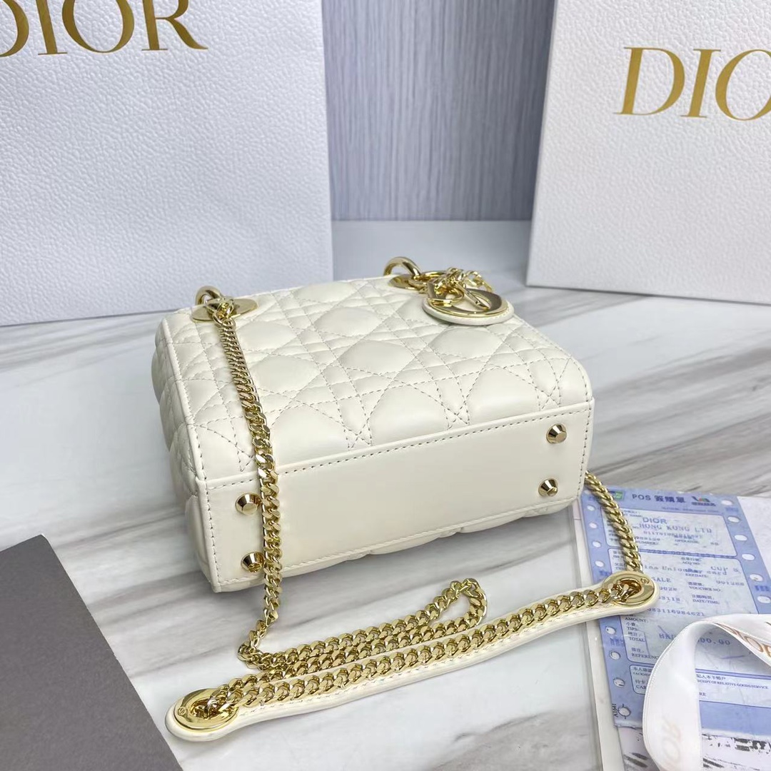Bagsaaa Mini Lady D10r Bag Latte Cannage Lambskin - 17 x 15 x 7 cm