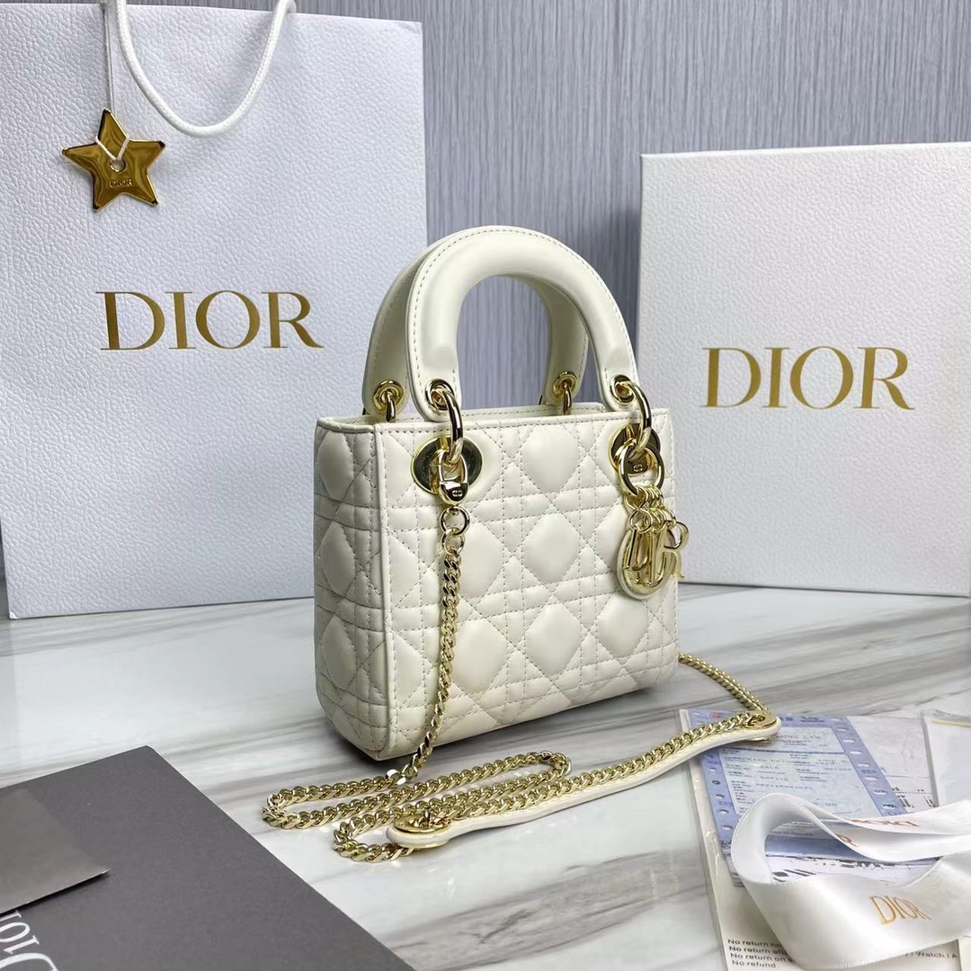 Bagsaaa Mini Lady D10r Bag Latte Cannage Lambskin - 17 x 15 x 7 cm