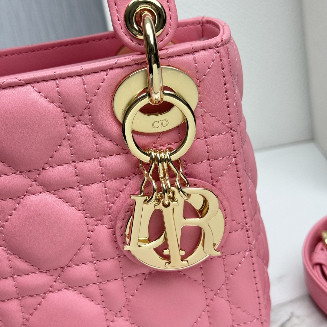 Bagsaaa Mini Lady D10r Bag Pink Cannage Lambskin - 17 x 15 x 7 cm