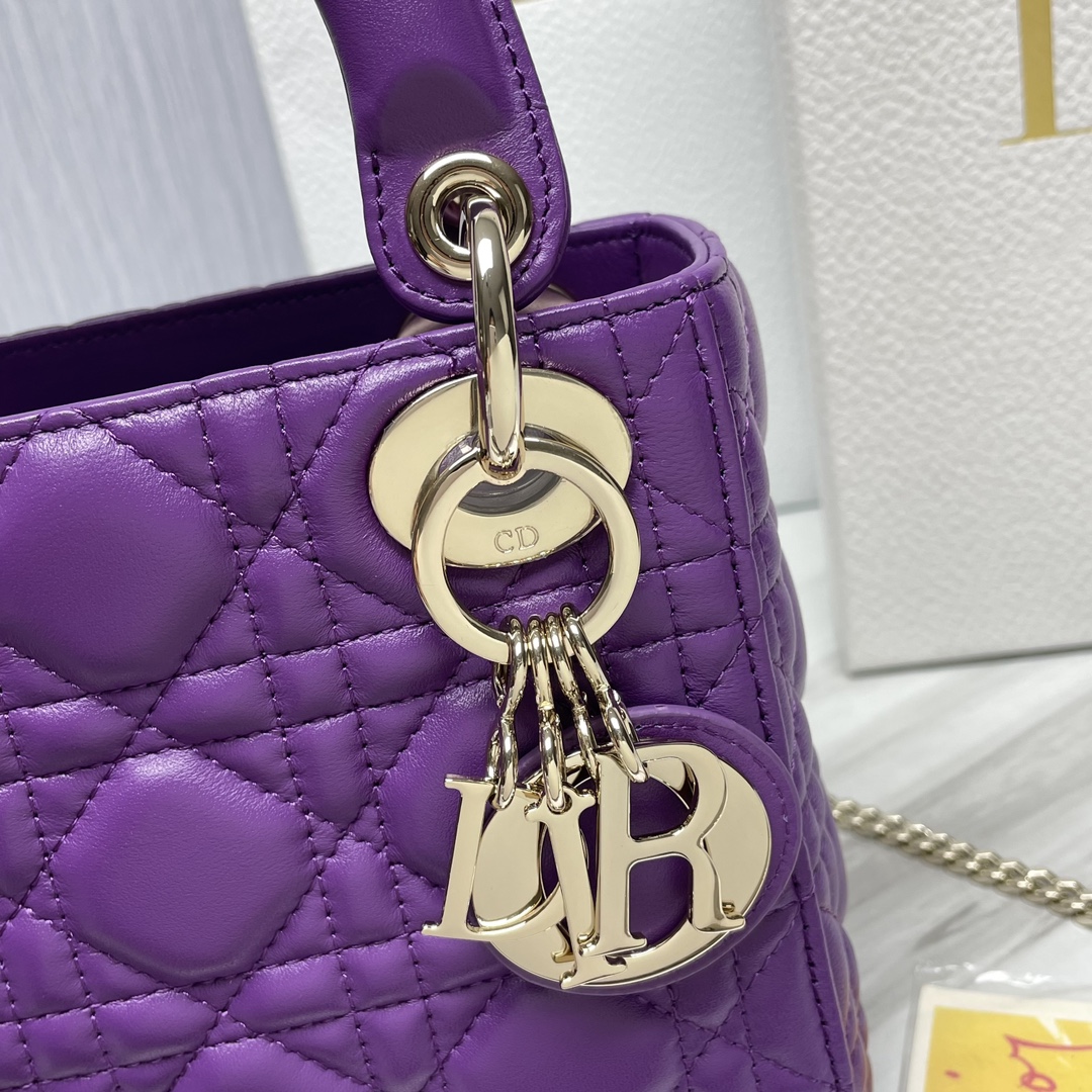 Bagsaaa Mini Lady D10r Bag Purple Cannage Lambskin - 17 x 15 x 7 cm