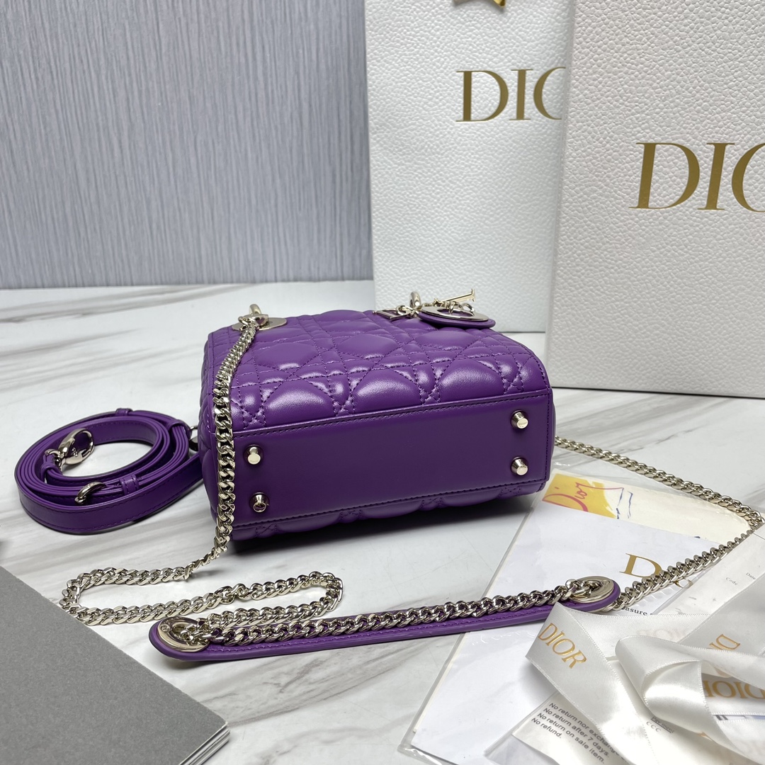 Bagsaaa Mini Lady D10r Bag Purple Cannage Lambskin - 17 x 15 x 7 cm