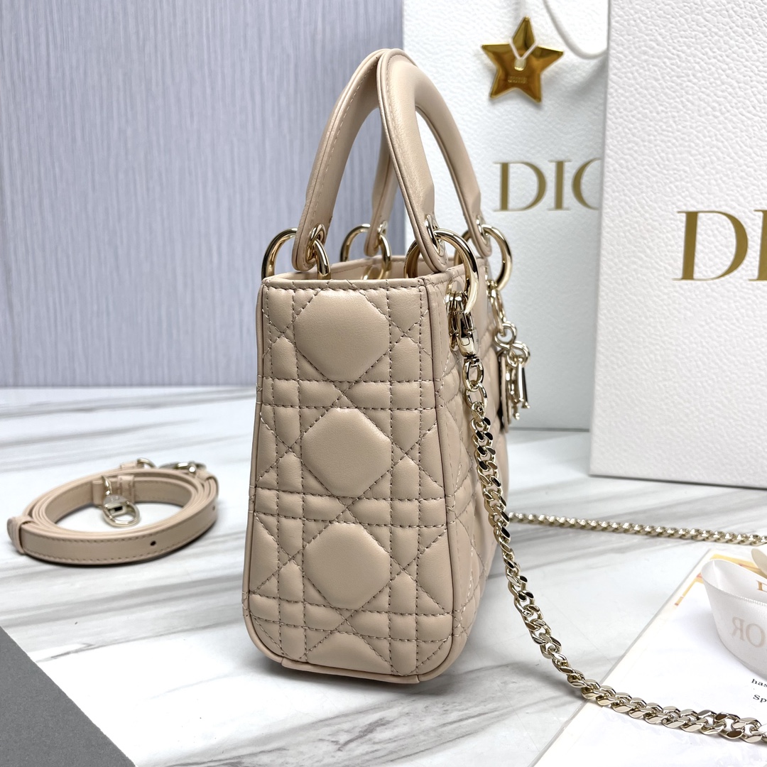 Bagsaaa Mini Lady D10r Bag Powder Beige Cannage Lambskin - 17 x 15 x 7 cm