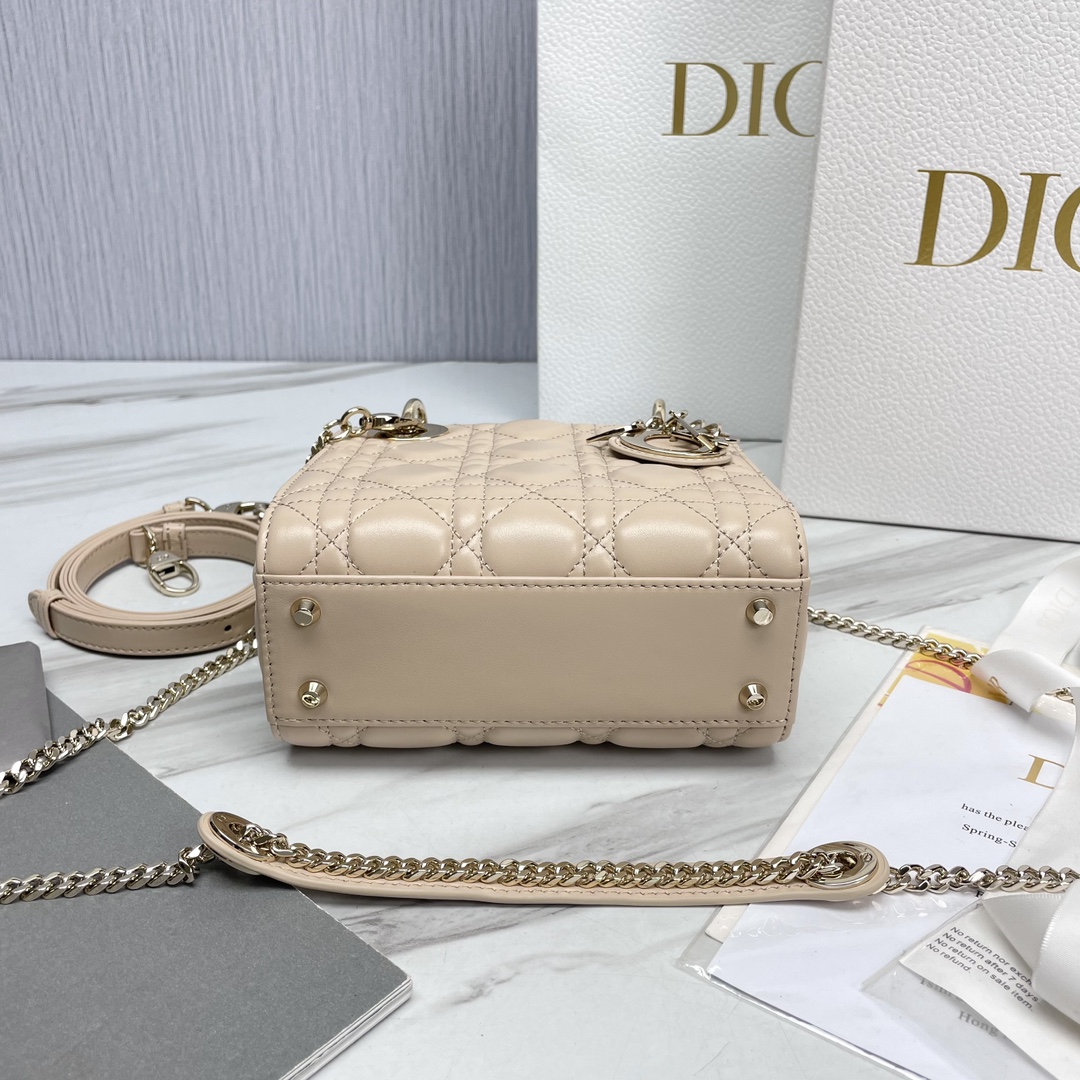 Bagsaaa Mini Lady D10r Bag Powder Beige Cannage Lambskin - 17 x 15 x 7 cm