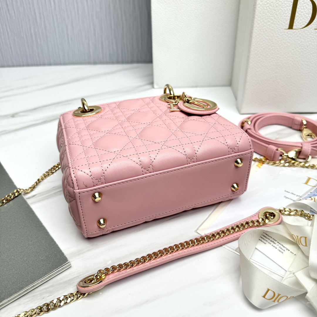 Bagsaaa Mini Lady D10r Bag Light Pink Cannage Lambskin - 17 x 15 x 7 cm