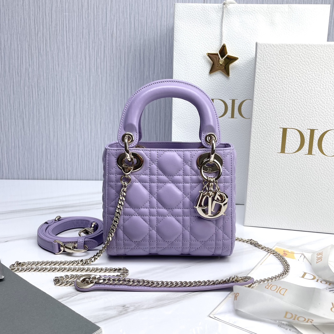 Bagsaaa Mini Lady D10r Bag Light Purple Cannage Lambskin - 17 x 15 x 7 cm