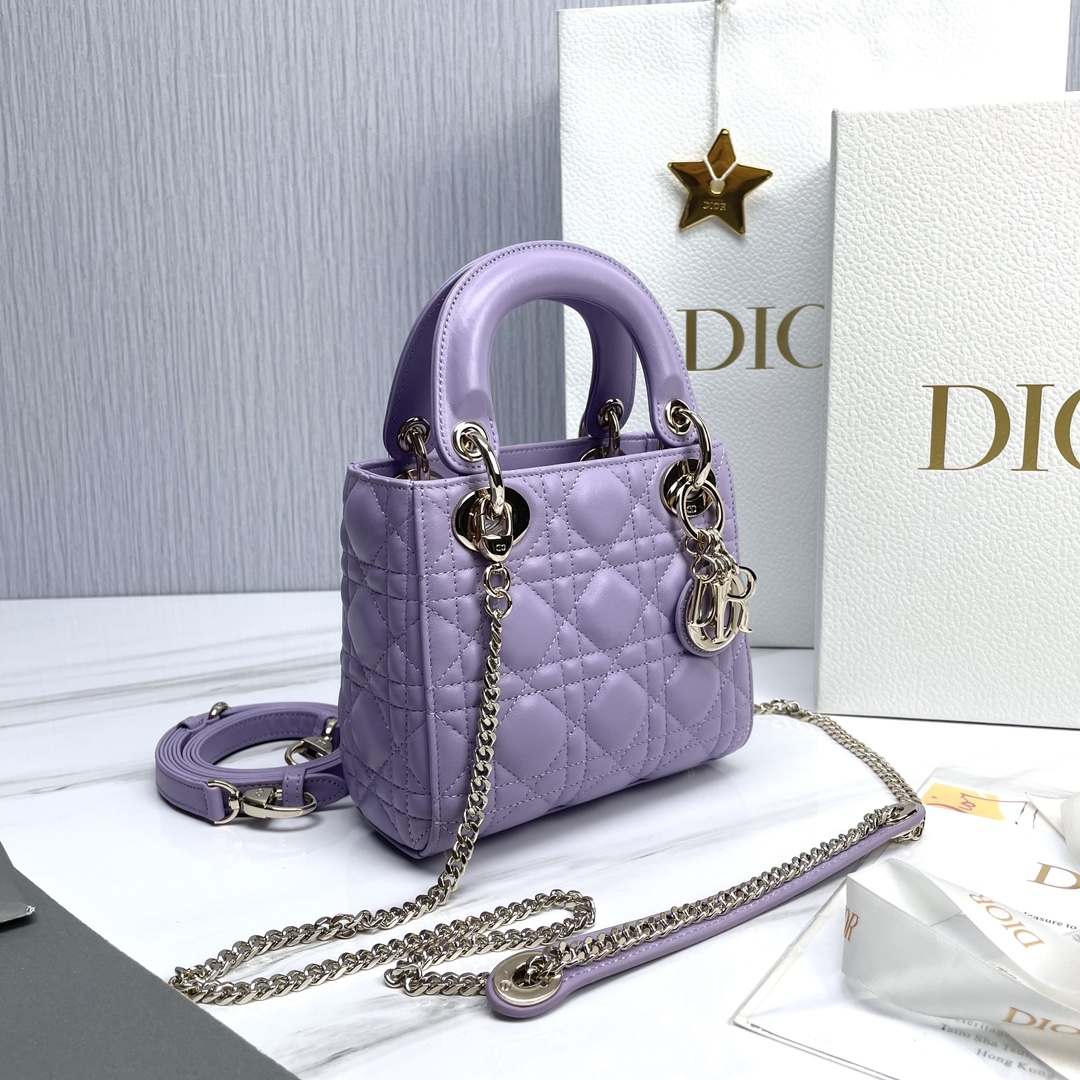 Bagsaaa Mini Lady D10r Bag Light Purple Cannage Lambskin - 17 x 15 x 7 cm