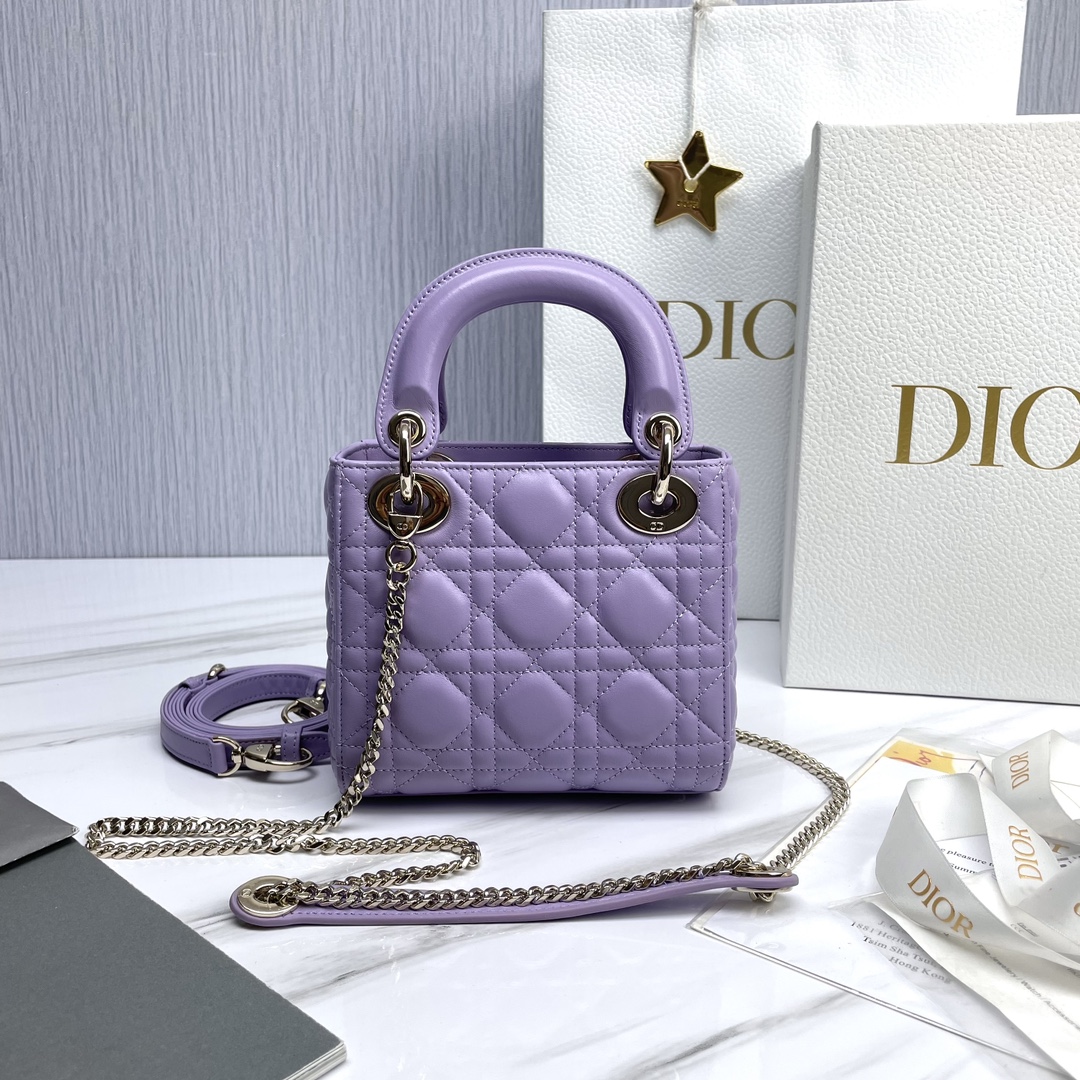 Bagsaaa Mini Lady D10r Bag Light Purple Cannage Lambskin - 17 x 15 x 7 cm