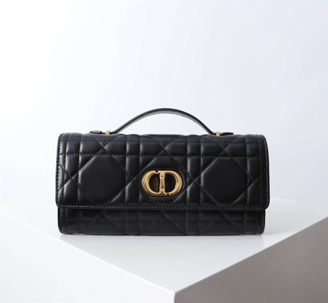 Bagsaaa D10r Miss Caro Top Handle Pouch Black Macrocannage Lambskin - 24 x 12 x 4 cm