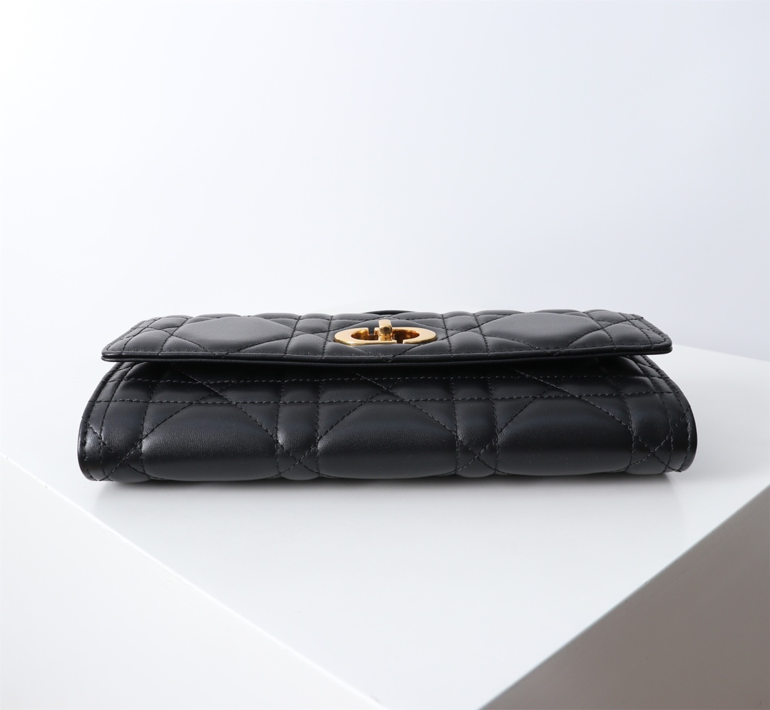Bagsaaa D10r Miss Caro Top Handle Pouch Black Macrocannage Lambskin - 24 x 12 x 4 cm