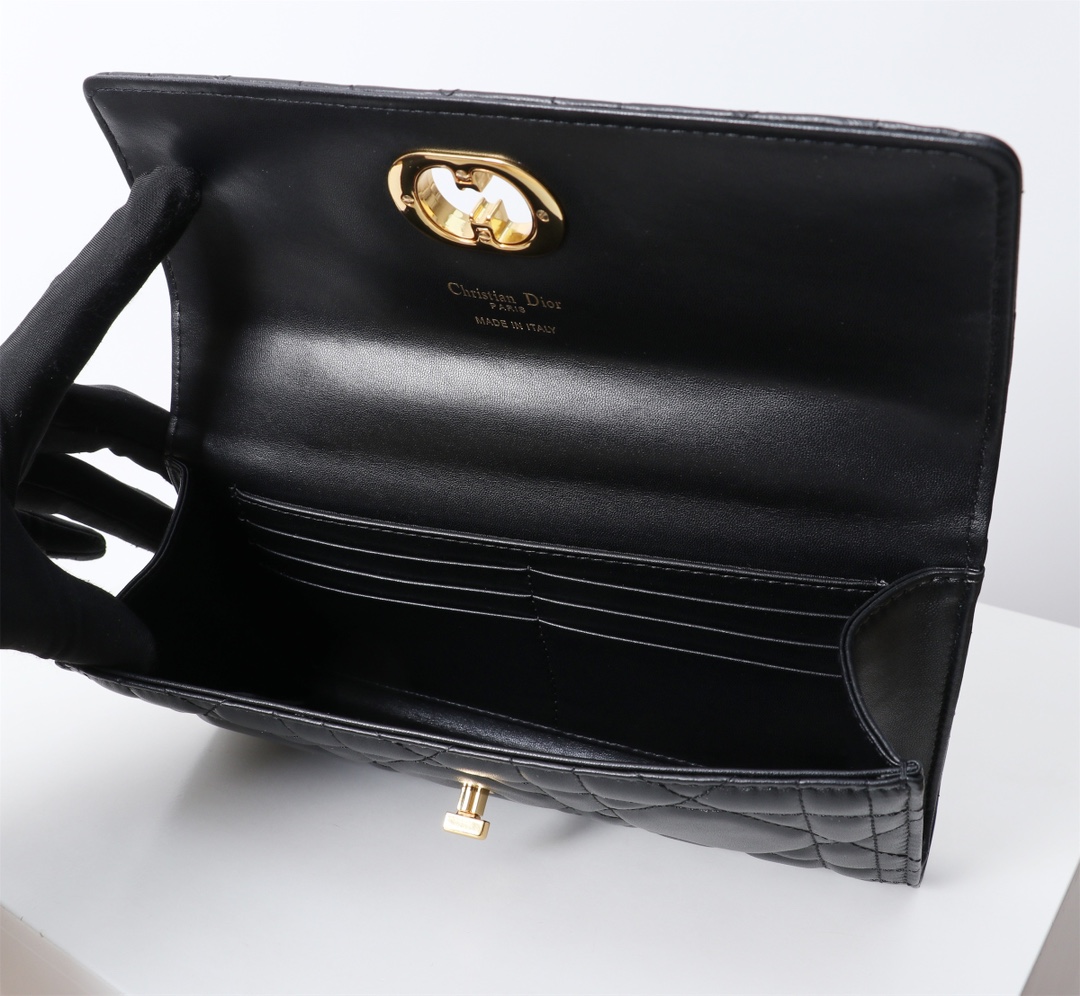 Bagsaaa D10r Miss Caro Top Handle Pouch Black Macrocannage Lambskin - 24 x 12 x 4 cm