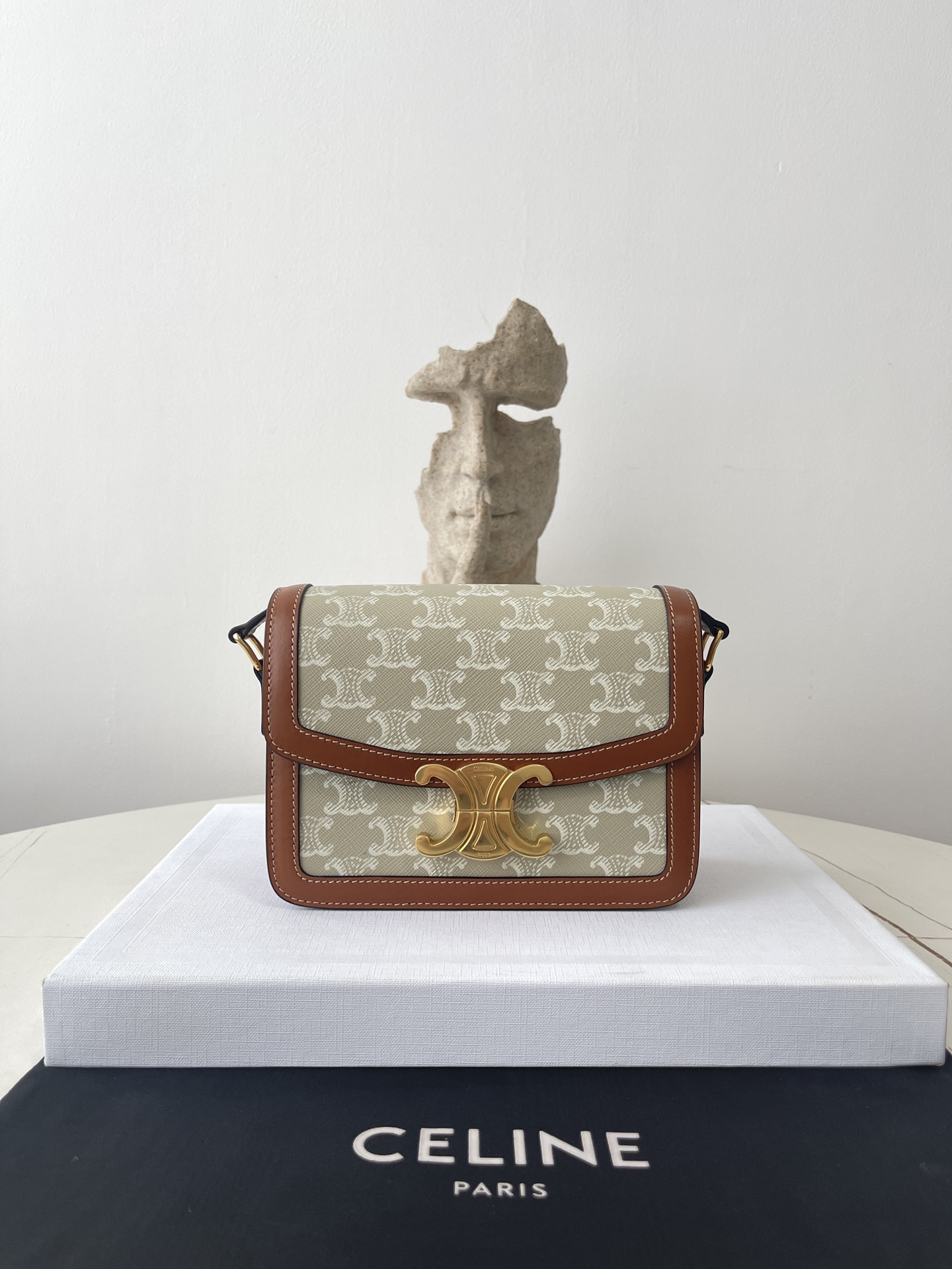 Bagsaaa Ce1i*e Teen Triomphe Bag in Triomphe Canvas and Calfskin Grege - 18.5 x 13.5 x 7 CM