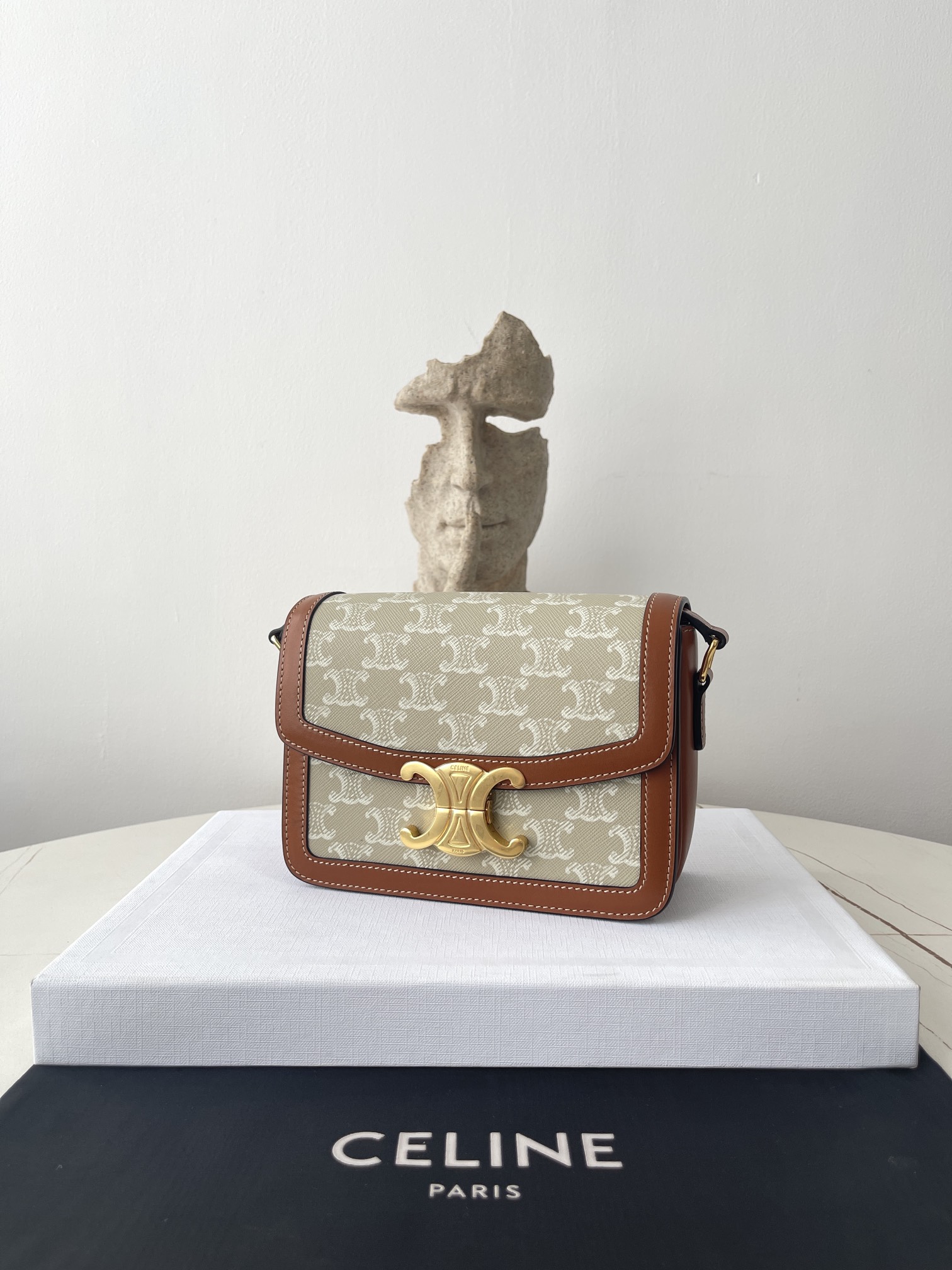 Bagsaaa Ce1i*e Teen Triomphe Bag in Triomphe Canvas and Calfskin Grege - 18.5 x 13.5 x 7 CM