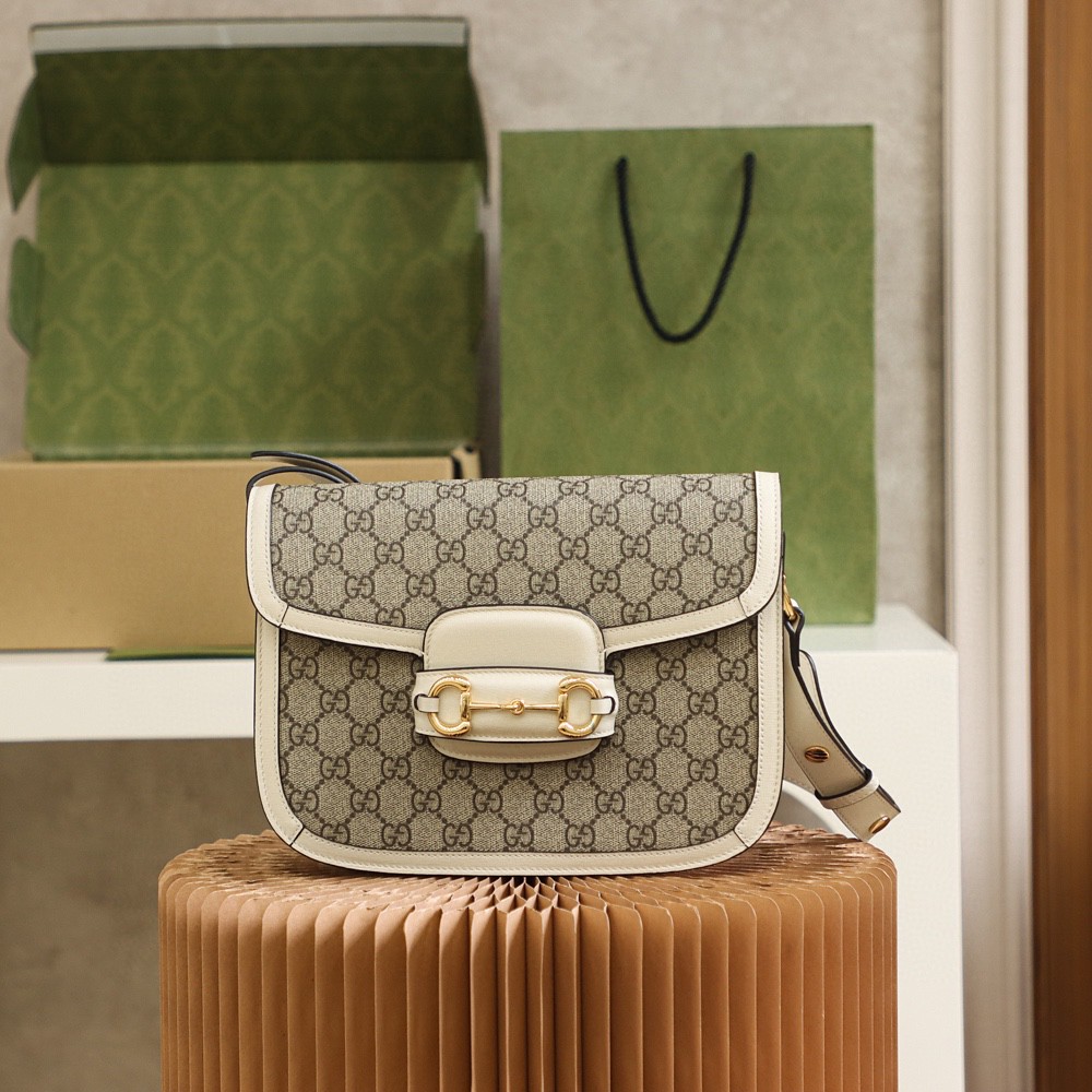 Bagsaaa Gvc*1 Horsebit 1955 small shoulder bag 602204 white & beige - 25 x 18 x 8 cm