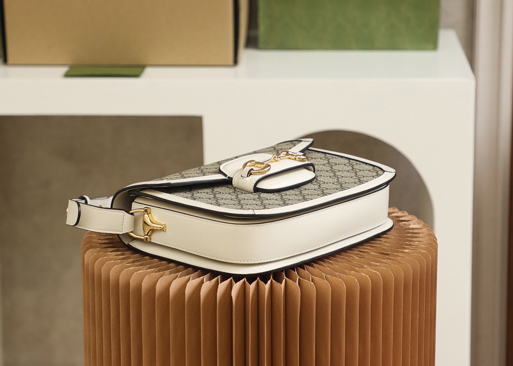 Bagsaaa Gvc*1 Horsebit 1955 small shoulder bag 602204 white & beige - 25 x 18 x 8 cm