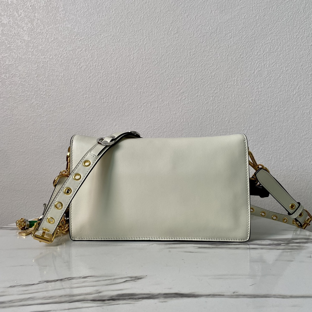 Bagsaaa Pra*a Soft Sound small leather shoulder bag with charms white - 24x13.5x6cm