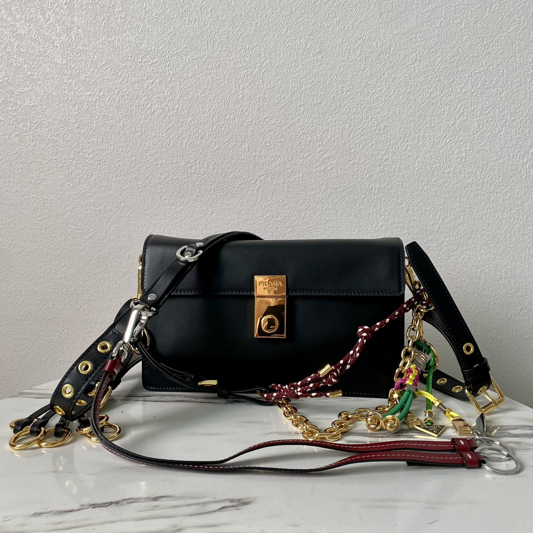 Bagsaaa Pra*a Soft Sound small leather shoulder bag with charms black - 24x13.5x6cm