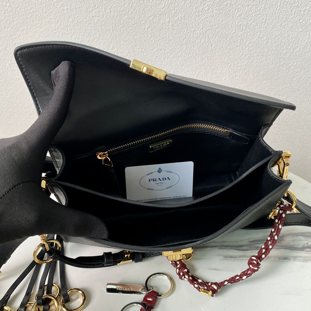 Bagsaaa Pra*a Soft Sound small leather shoulder bag with charms black - 24x13.5x6cm