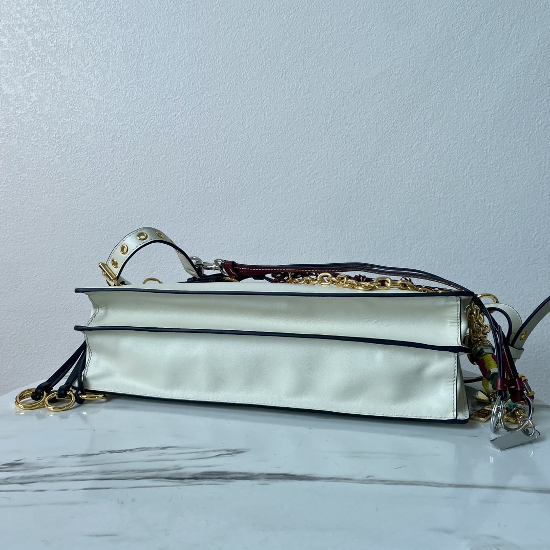 Bagsaaa Pra*a Soft Sound large leather shoulder bag with charms white - 35x19.5x10.5cm