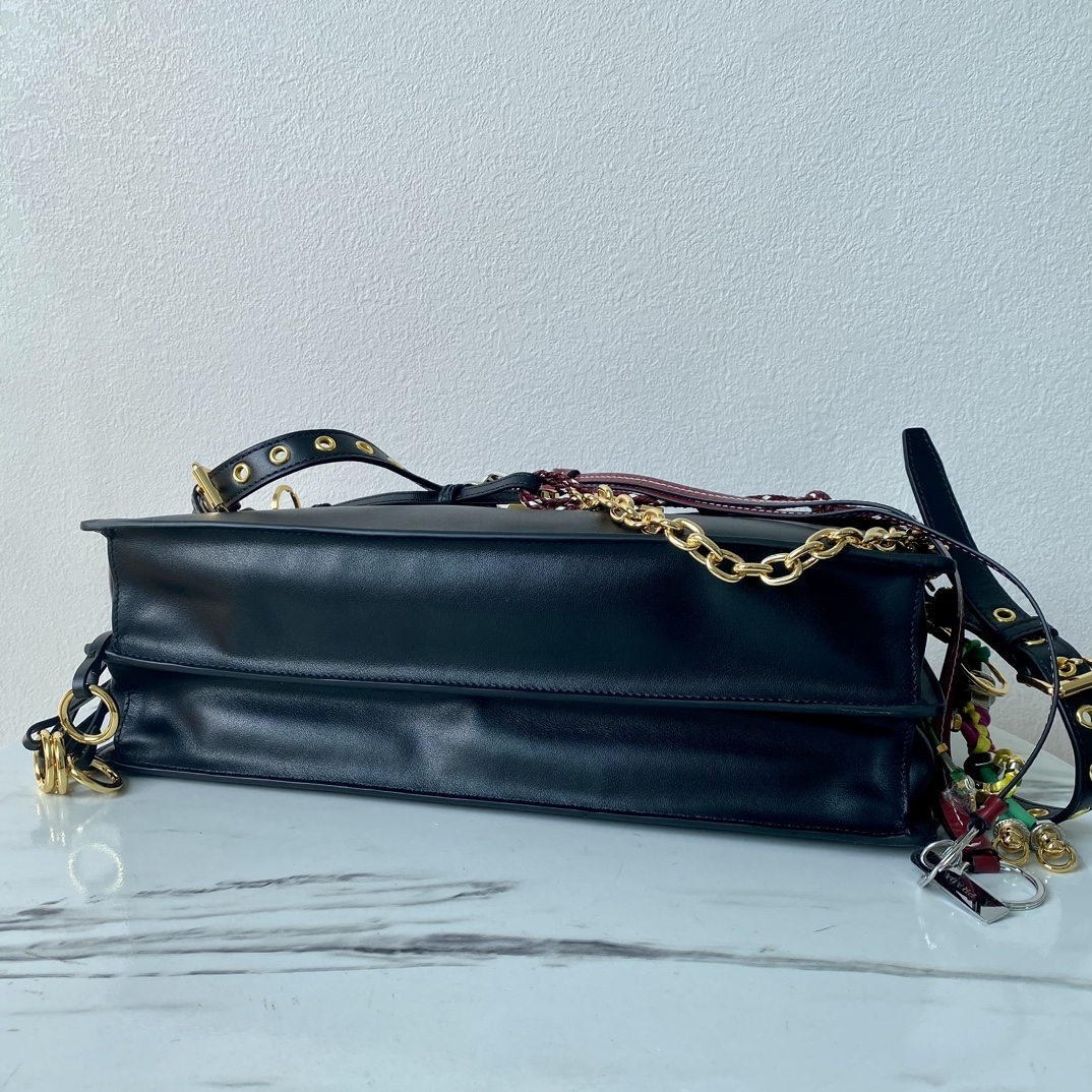 Bagsaaa Pra*a Soft Sound large leather shoulder bag with charms black - 35x19.5x10.5cm