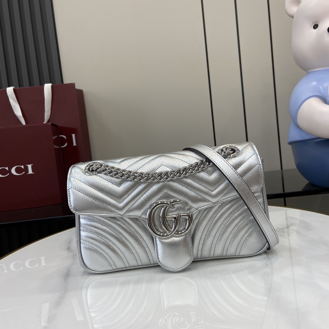 Bagsaaa Gvc*1 GG Marmont Small Shoulder Bag Silver 443497 - 26x15x7cm