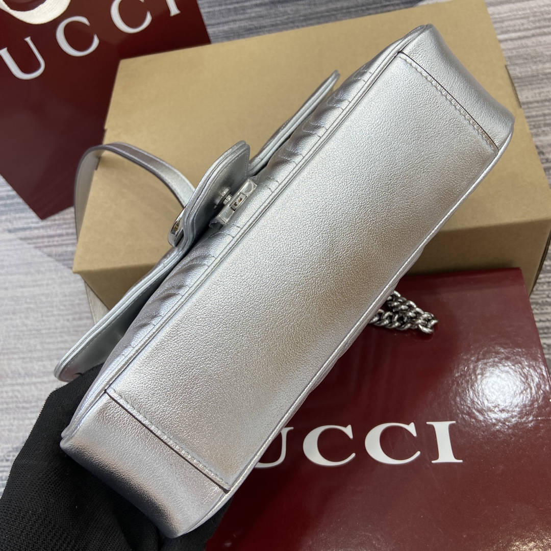 Bagsaaa Gvc*1 GG Marmont Small Shoulder Bag Silver 443497 - 26x15x7cm
