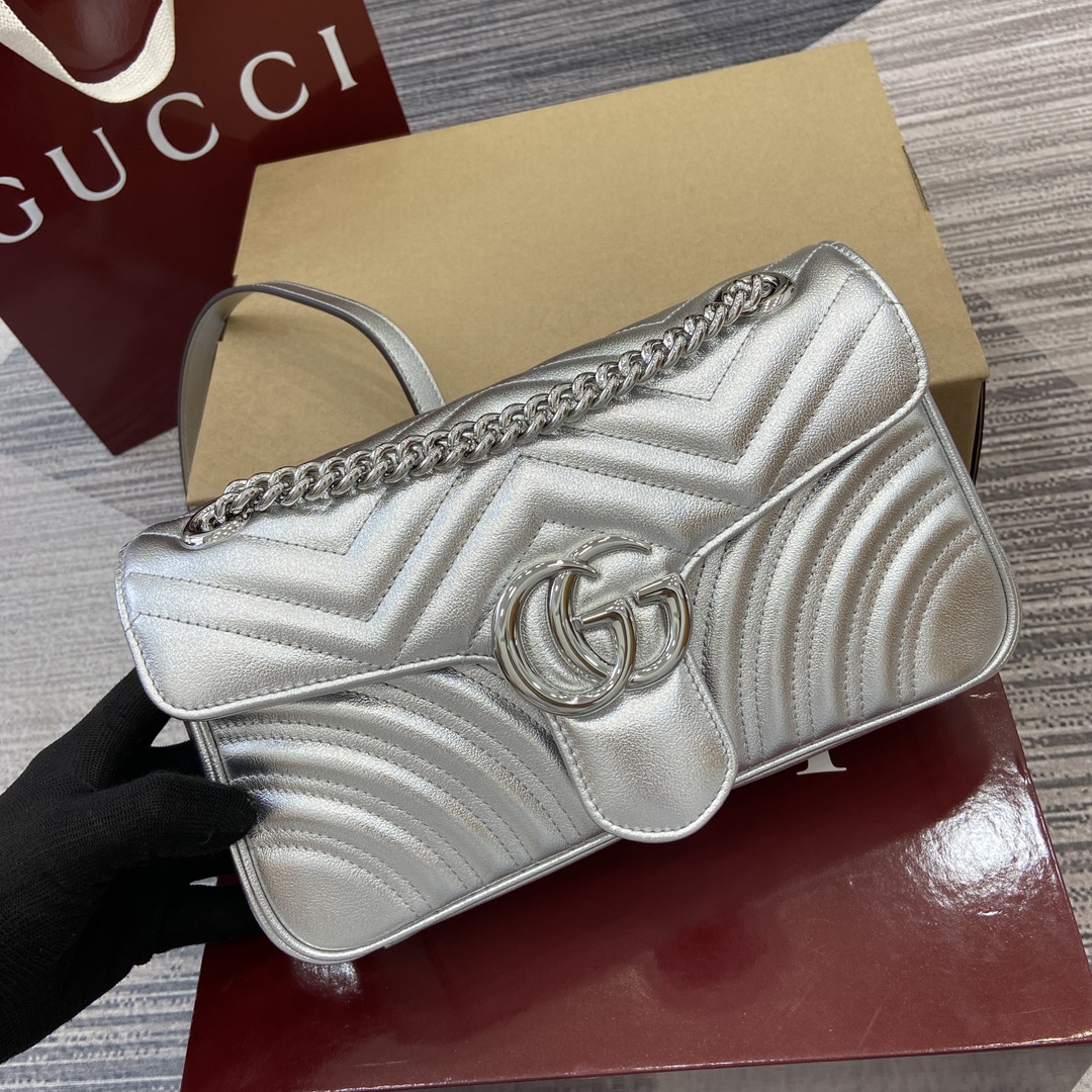 Bagsaaa Gvc*1 GG Marmont Small Shoulder Bag Silver 443497 - 26x15x7cm