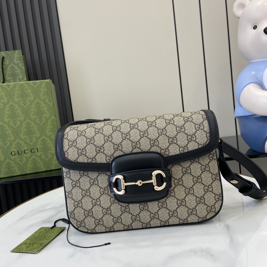 Bagsaaa Gvc*1 Horsebit 1955 small shoulder bag 815178 beige & black - 26x17.5x10 cm