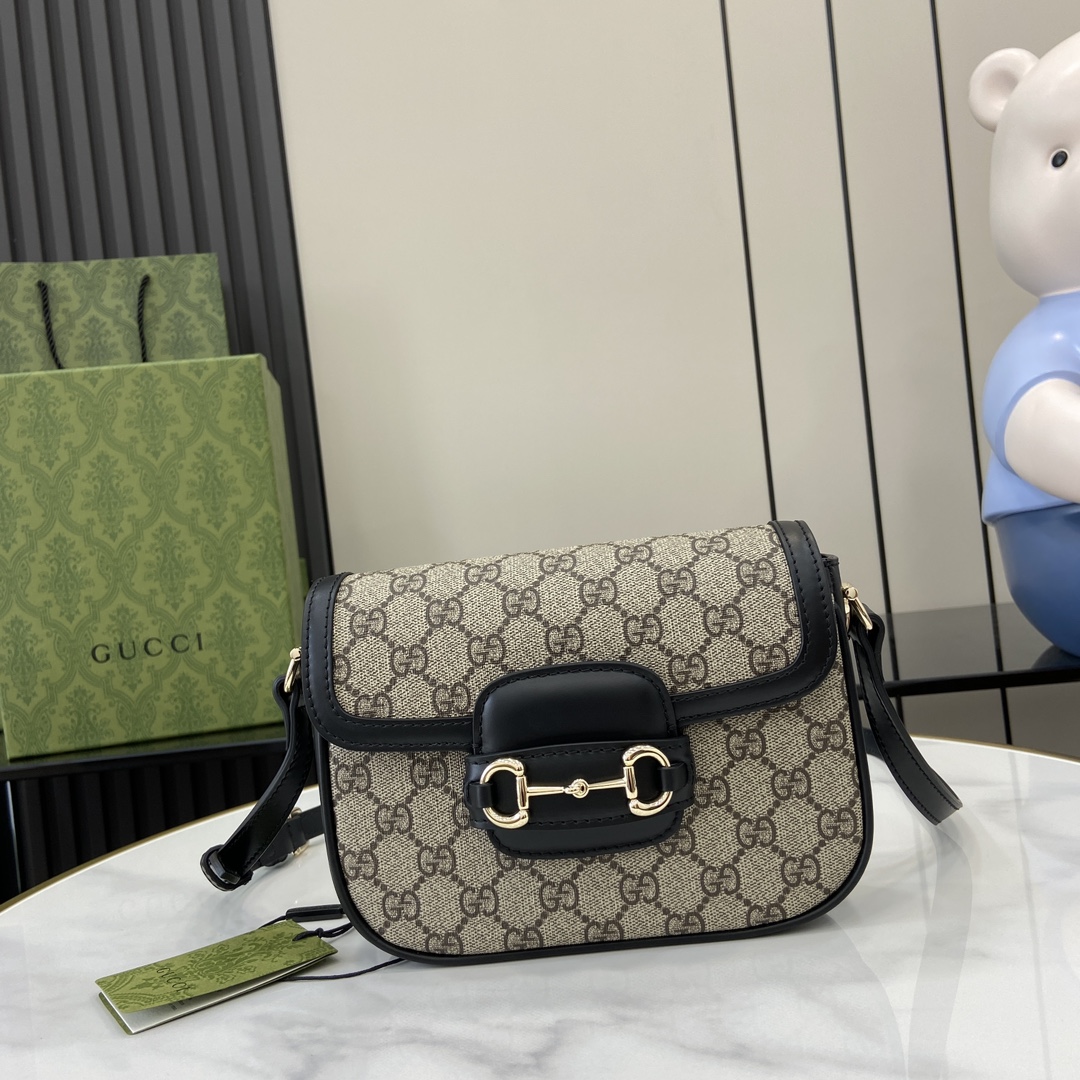 Bagsaaa Gvc*1 Horsebit 1955 mini shoulder bag 815205 Beige & Black - 20 x 14.5 x 5 cm