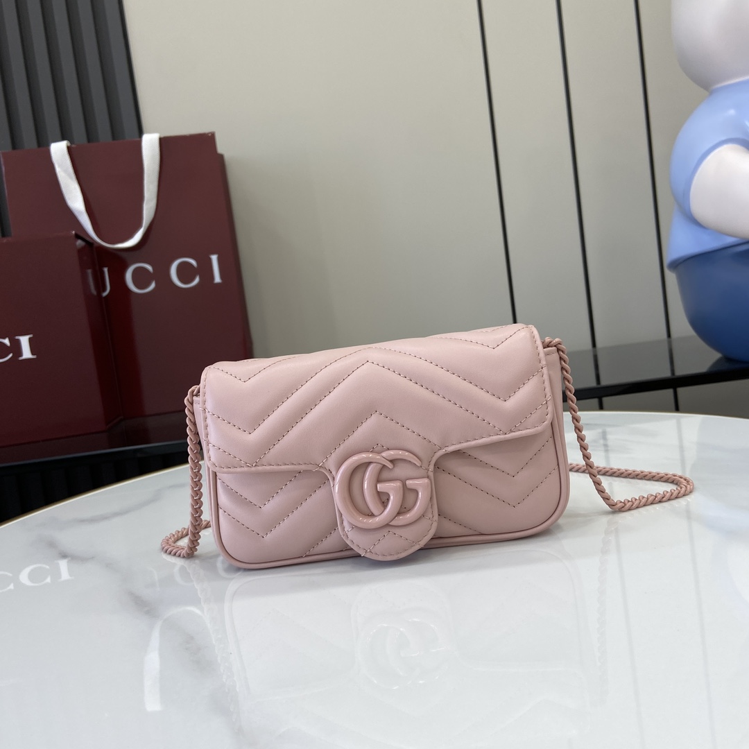 Bagsaaa Gvc*1 GG Marmont S*per Mini Bag 476433 All Pink - 16.5x10x4.5cm