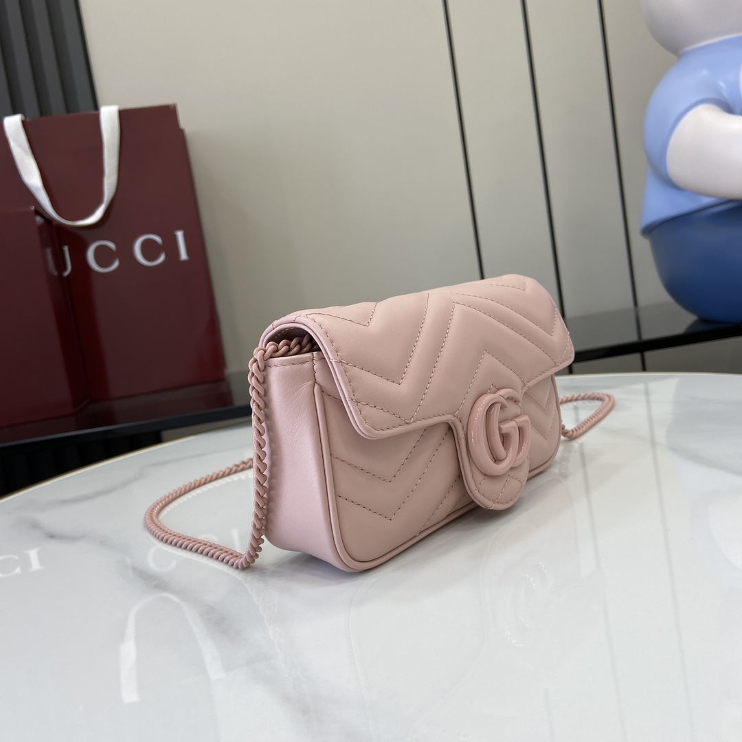 Bagsaaa Gvc*1 GG Marmont S*per Mini Bag 476433 All Pink - 16.5x10x4.5cm