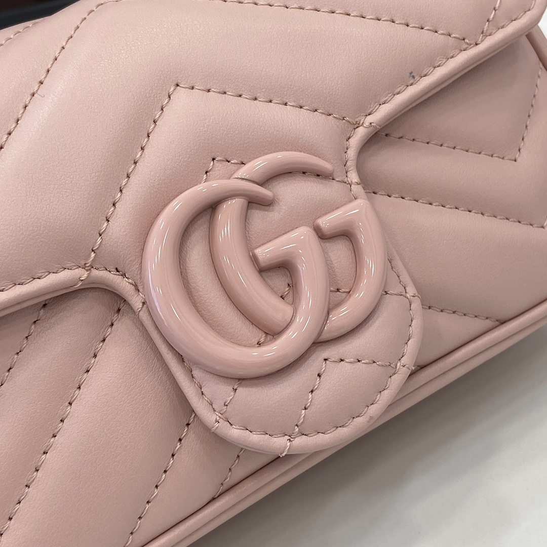 Bagsaaa Gvc*1 GG Marmont S*per Mini Bag 476433 All Pink - 16.5x10x4.5cm