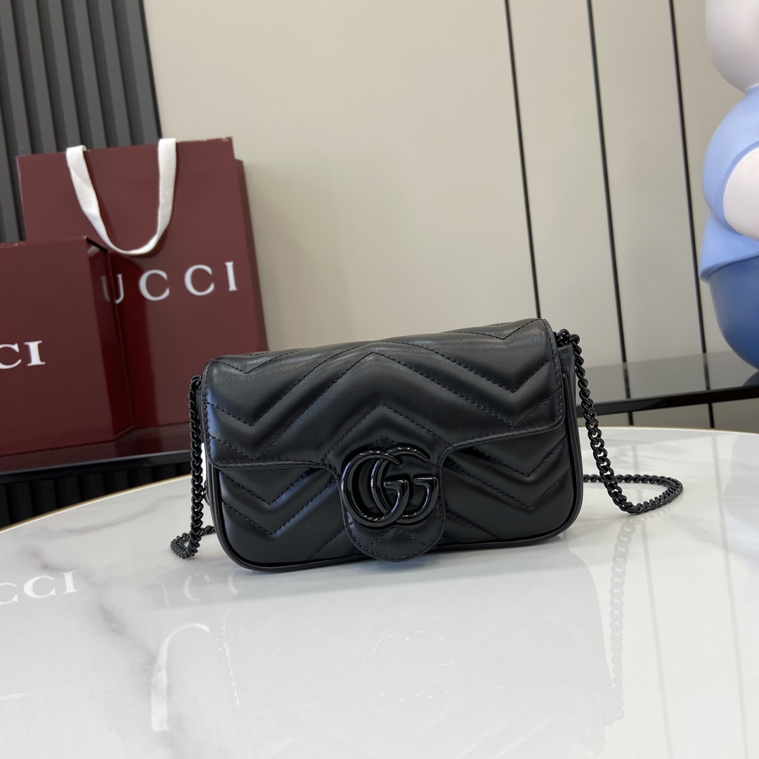 Bagsaaa Gvc*1 GG Marmont S*per Mini Bag 476433 All Black - 16.5x10x4.5cm