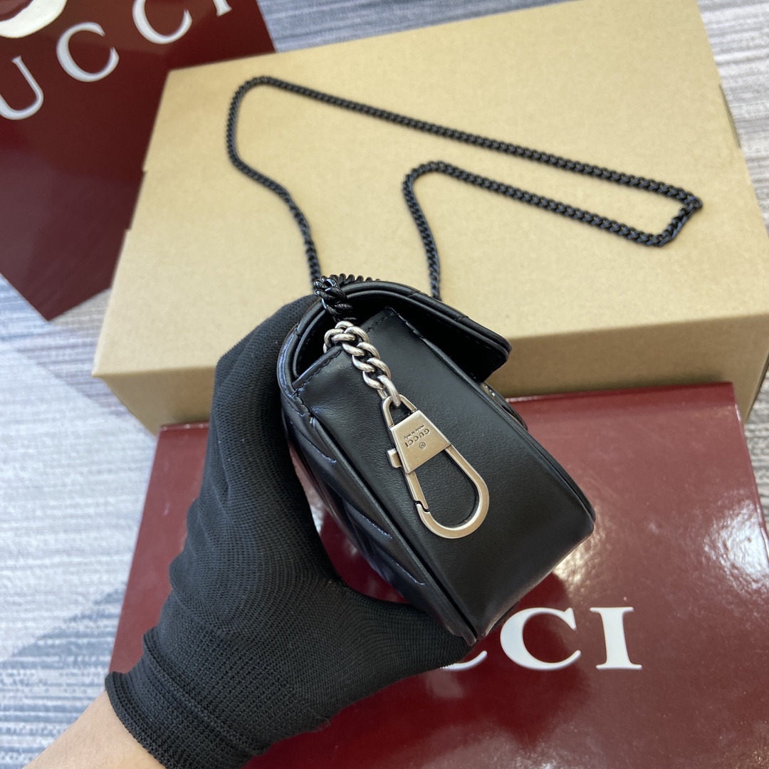 Bagsaaa Gvc*1 GG Marmont S*per Mini Bag 476433 All Black - 16.5x10x4.5cm