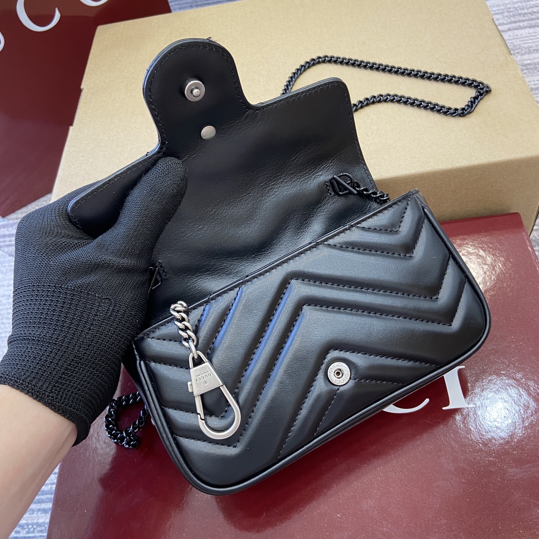 Bagsaaa Gvc*1 GG Marmont S*per Mini Bag 476433 All Black - 16.5x10x4.5cm