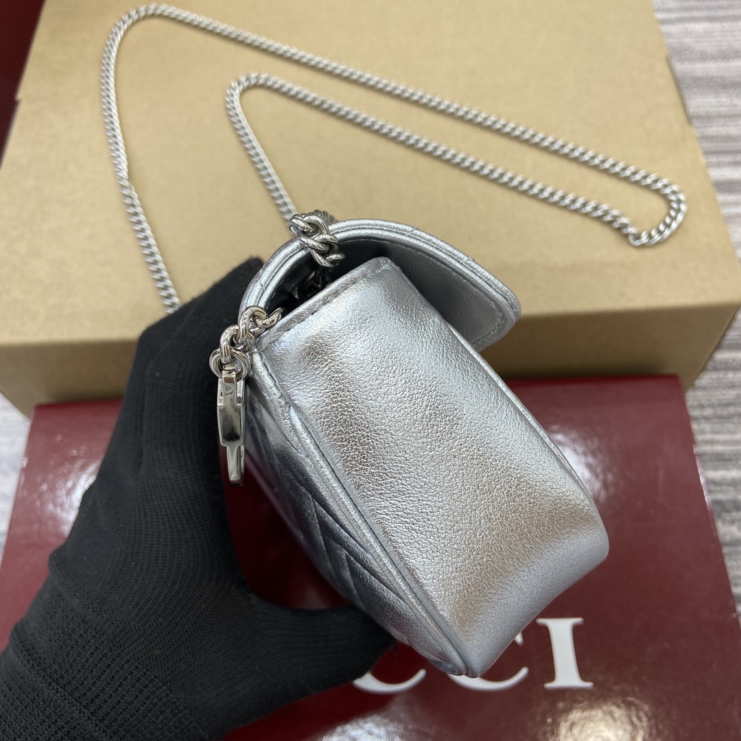 Bagsaaa Gvc*1 GG Marmont S*per Mini Bag 476433 Silver - 16.5x10x4.5cm