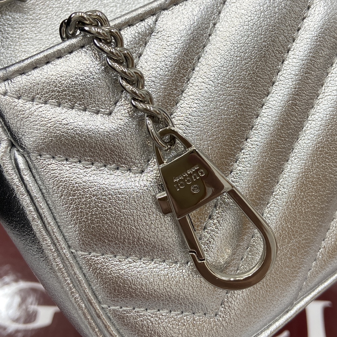 Bagsaaa Gvc*1 GG Marmont S*per Mini Bag 476433 Silver - 16.5x10x4.5cm