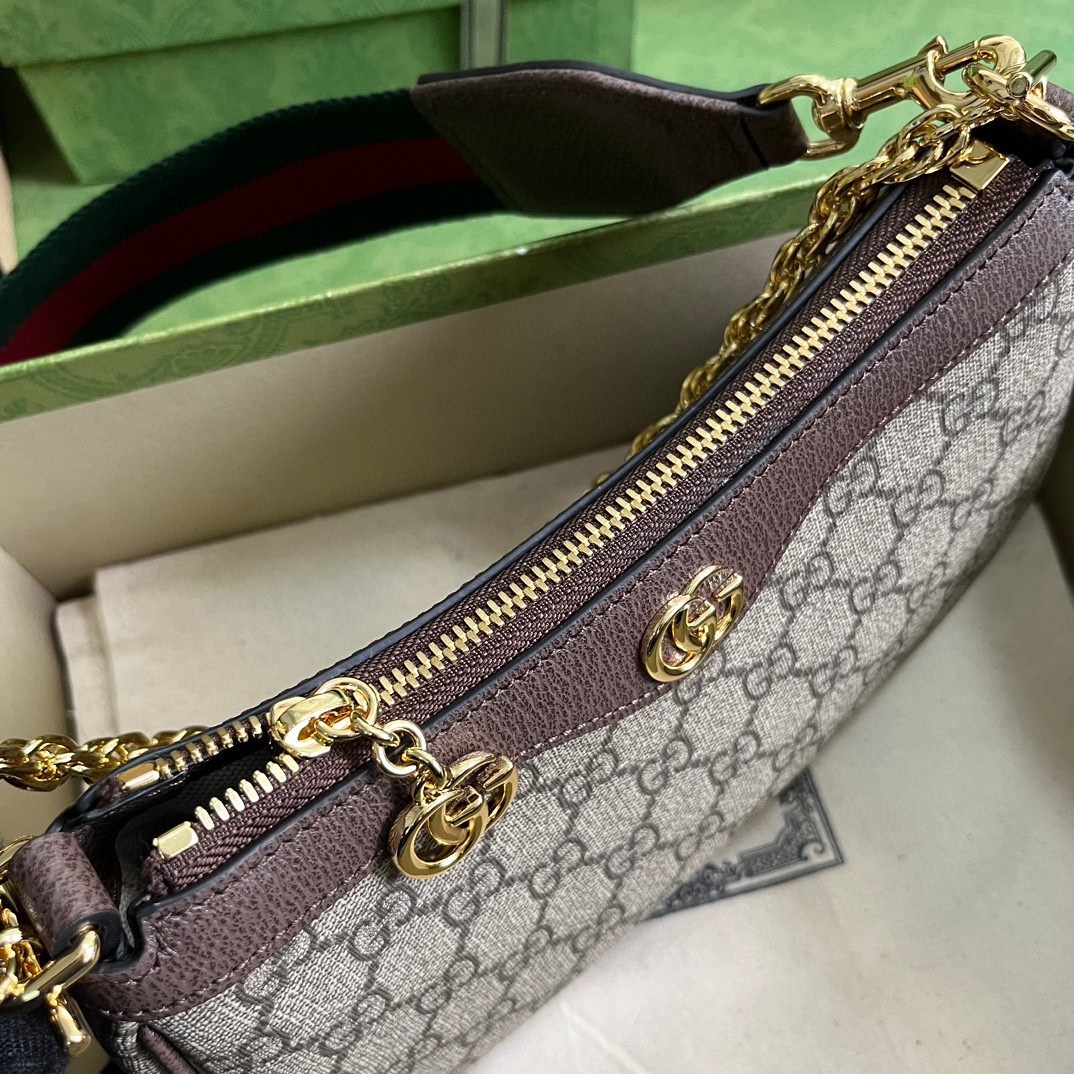 Bagsaaa Ophidia GG Small Handbag 735132 Beige & Brown - 25 x 15.5 x 6cm