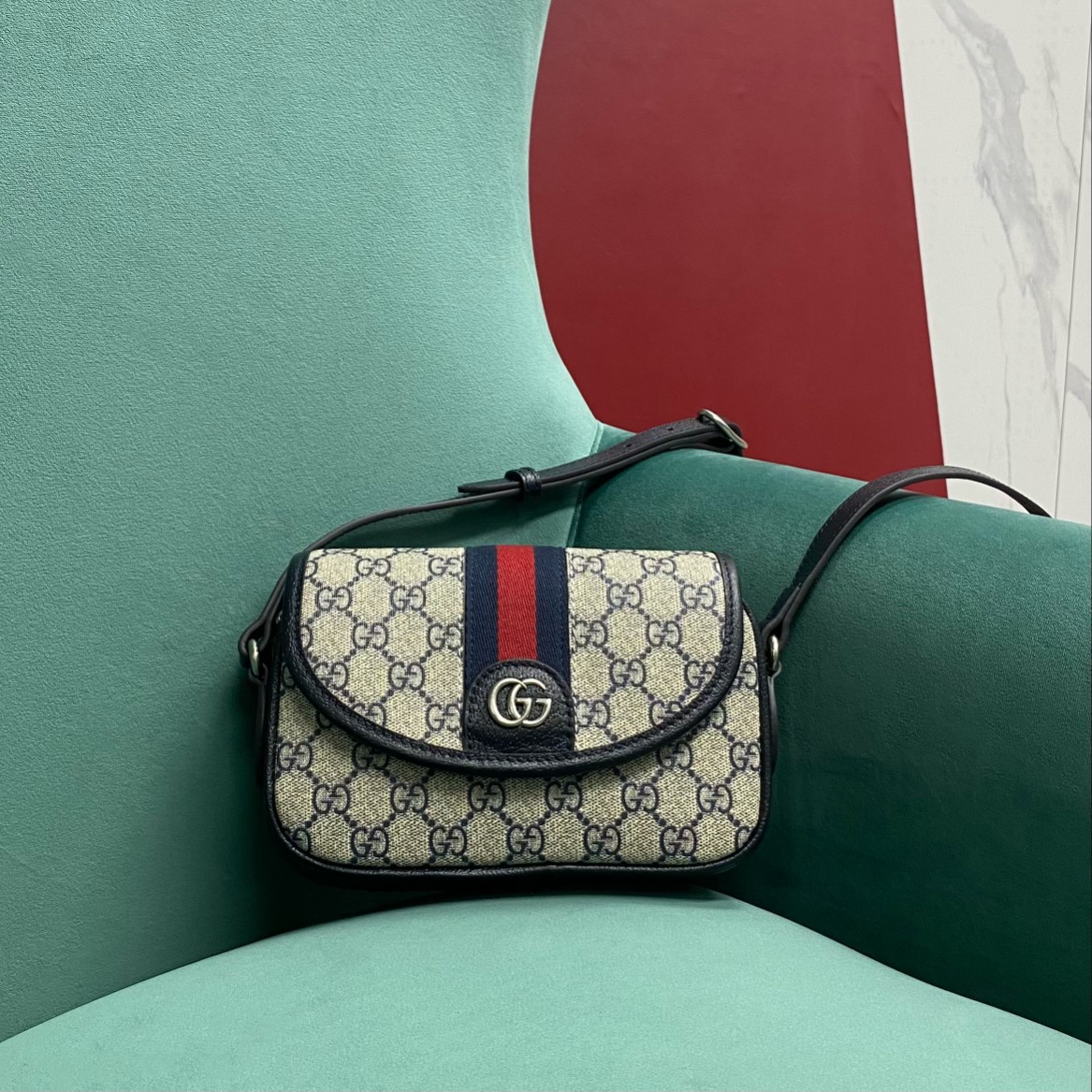 Bagsaaa Gvc*1 Ophidia mini shoulder bag 772239 beige & blue - 19 x 13 x 5 cm