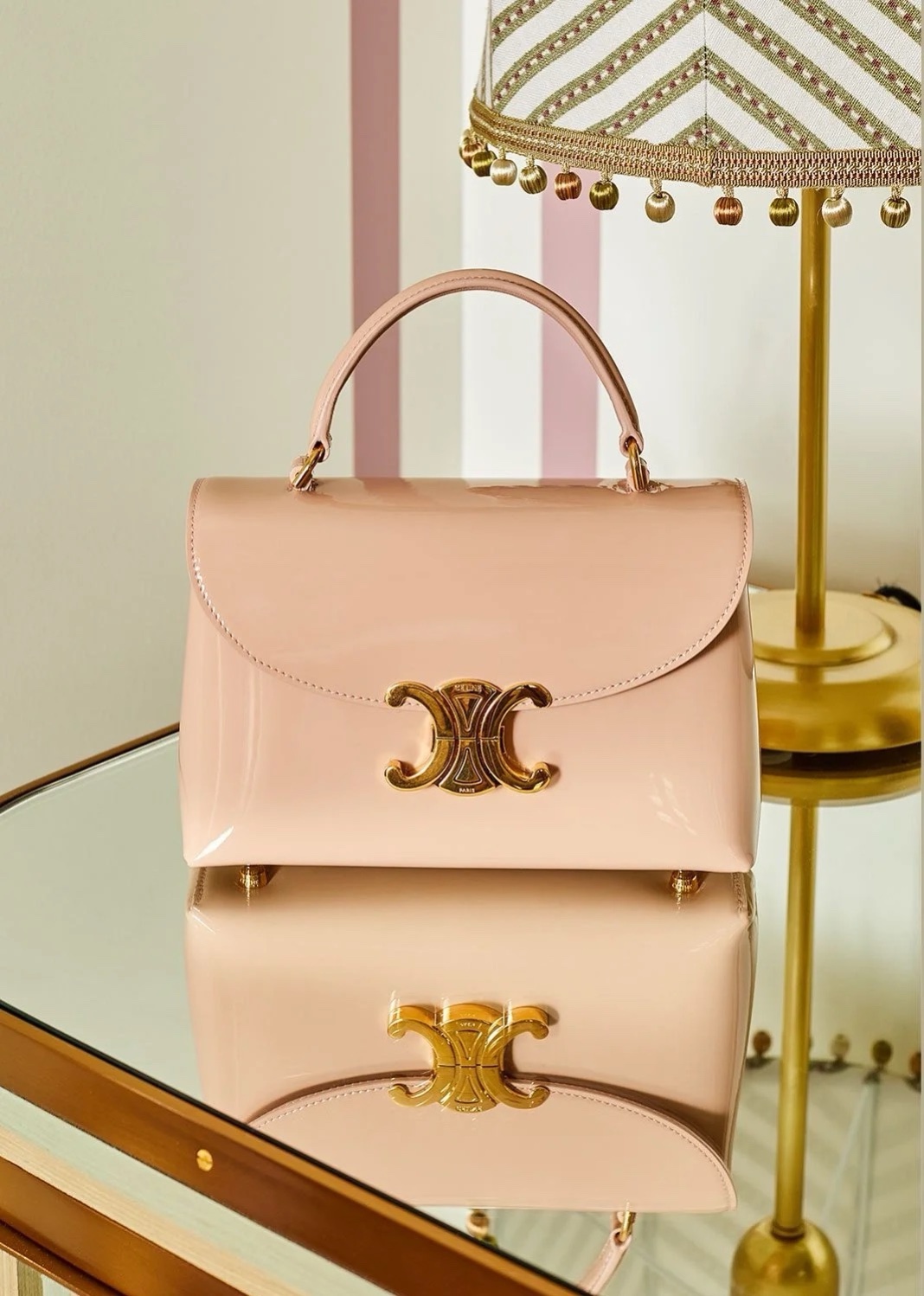 Bagsaaa Ce1i*e Teen Nino Bag In Patent Calfskin Light Pink - 20.5 X 13 X 8 CM