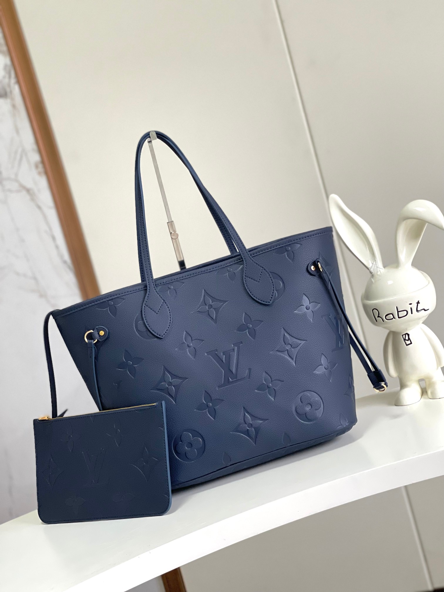 Bagsaaa L0vis Vvtt0n M47143 Neverfull MM Tote Bag Navy Blue - 31 x 28 x 14 cm