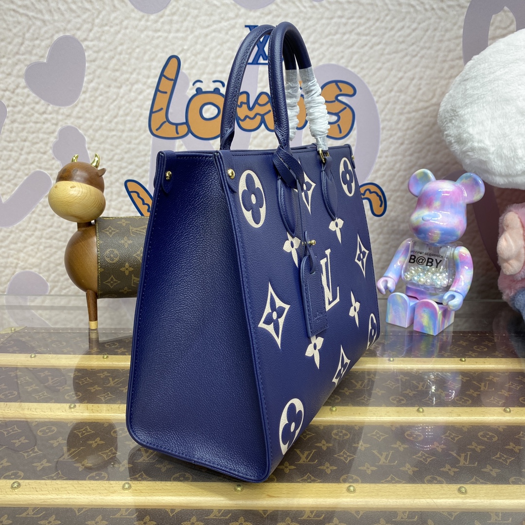 Bagsaaa L0vis Vvtt0n M47084 OnTheGo MM Tote Bag Navy/Cream - 35 x 27 x 14 cm